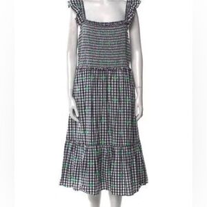 Kate Spade Black and White Gingham Nap Dress with Green Flowers